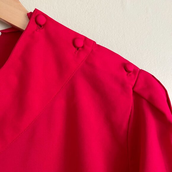 Vintage Red Long-Sleeve Button Shoulder Blouse - Picture 7 of 9